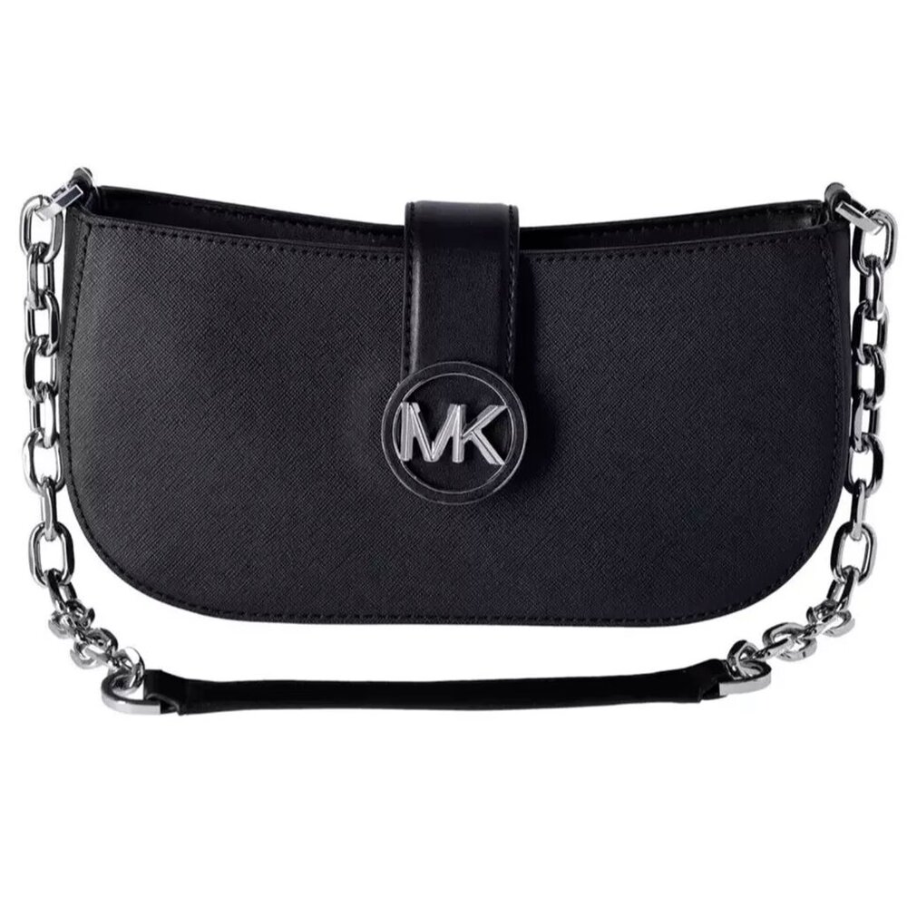 S Michael Kors Carmen Small Pouchette Black Shoulder Bag 35H3SNMC0L NWT $398